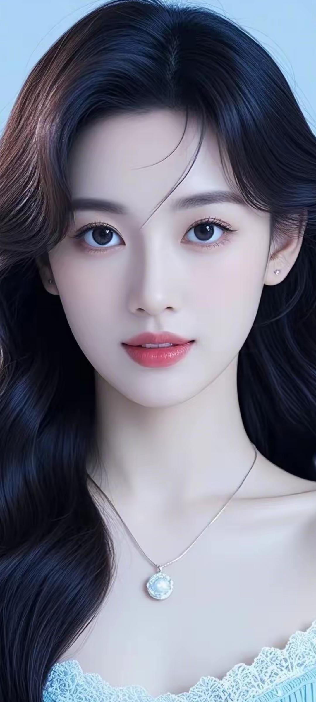 温柔甜美的少女，蓝白蕾丝裙，梦幻项链，完美呈现！💖✨