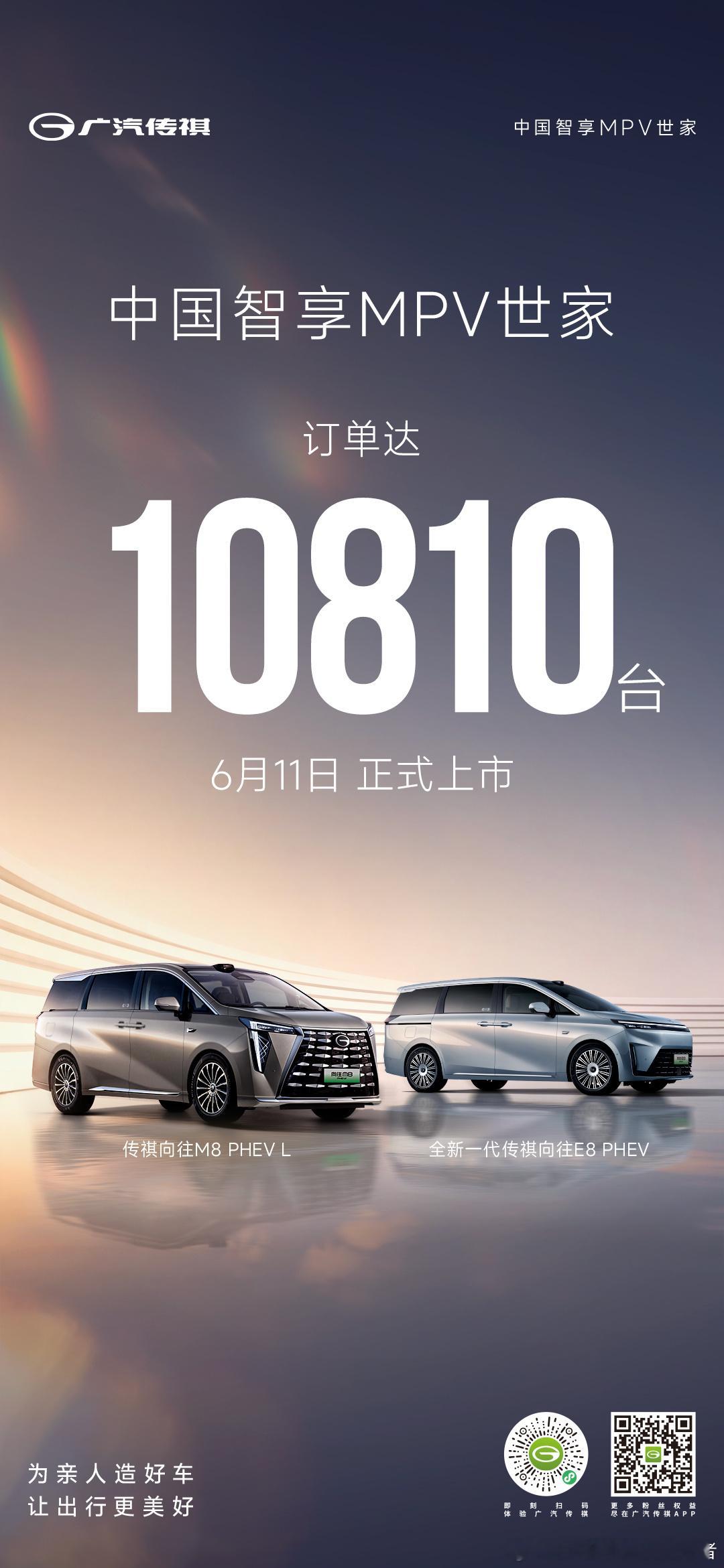 广汽传祺M8 PHEV L和传祺E8 PHEV订单破万了，成绩还不错感谢万千用户