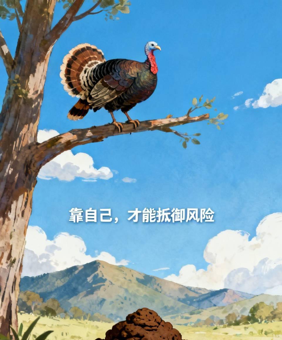 靠自己
一只火鸡借牛粪的力量飞到了树顶，却因骄傲忘形，很快被农夫射下。依靠外力或