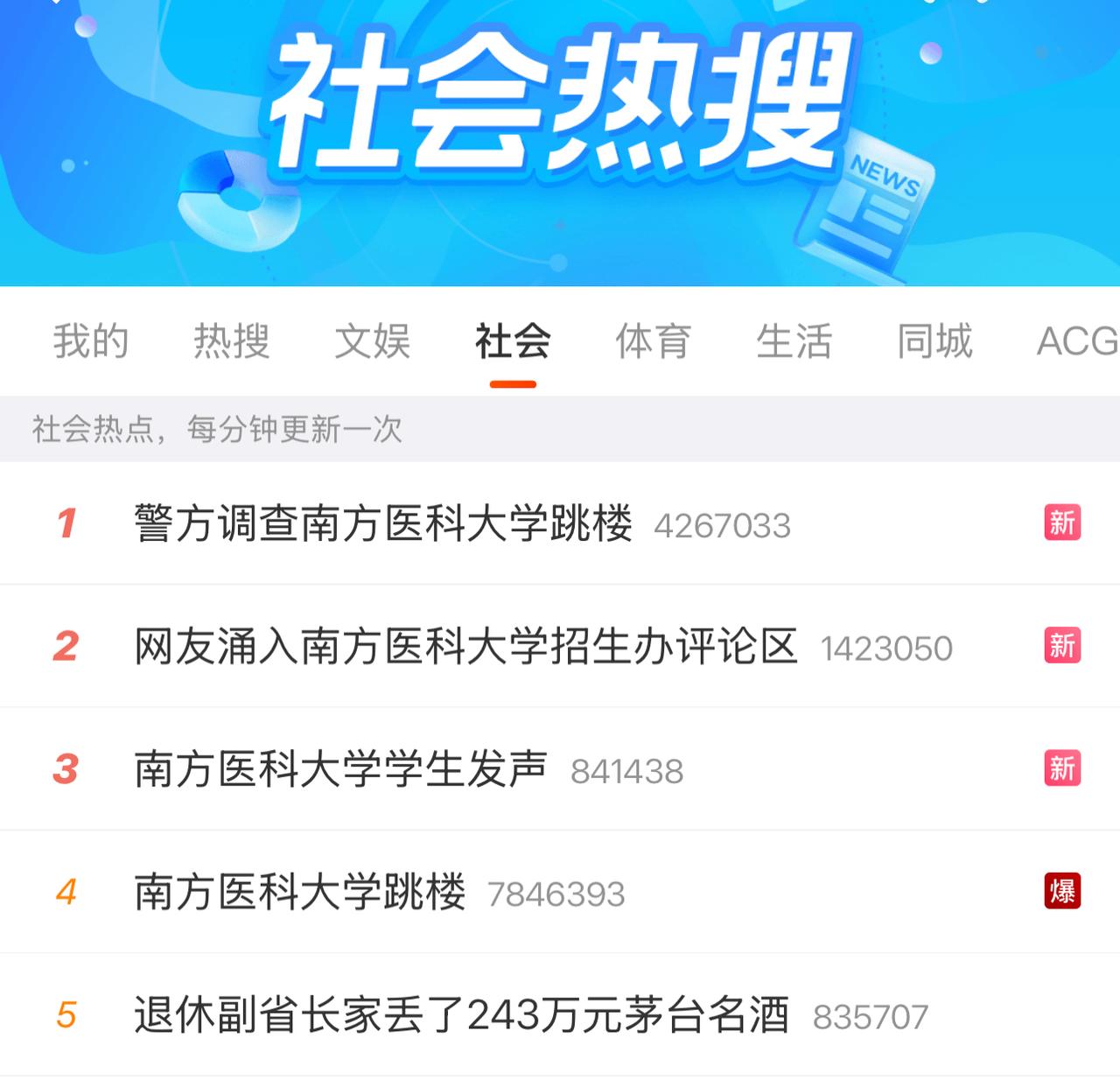 热搜前五4个与南方医科大学话题相关，对于各大传言，还是静等官方通报吧！

无论是