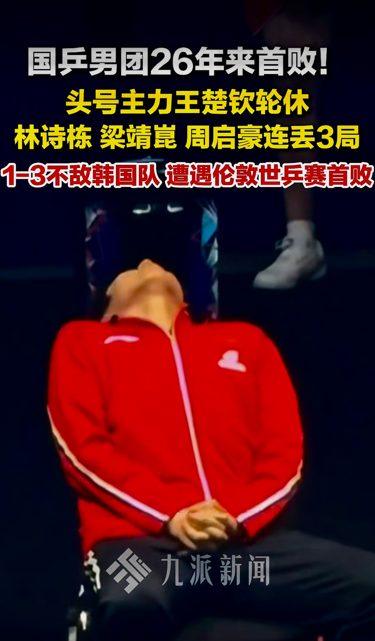 国乒男团26年来在世乒赛首败 ！5月2日，伦敦世乒赛，国乒男团1-4不敌韩国队。