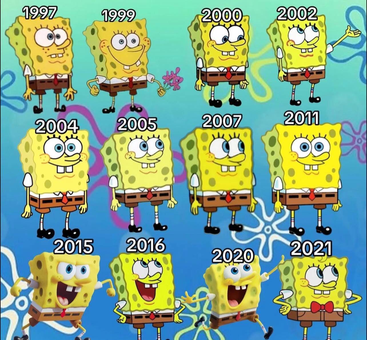 海绵宝宝从以前到现在的变化 1997-2021 
