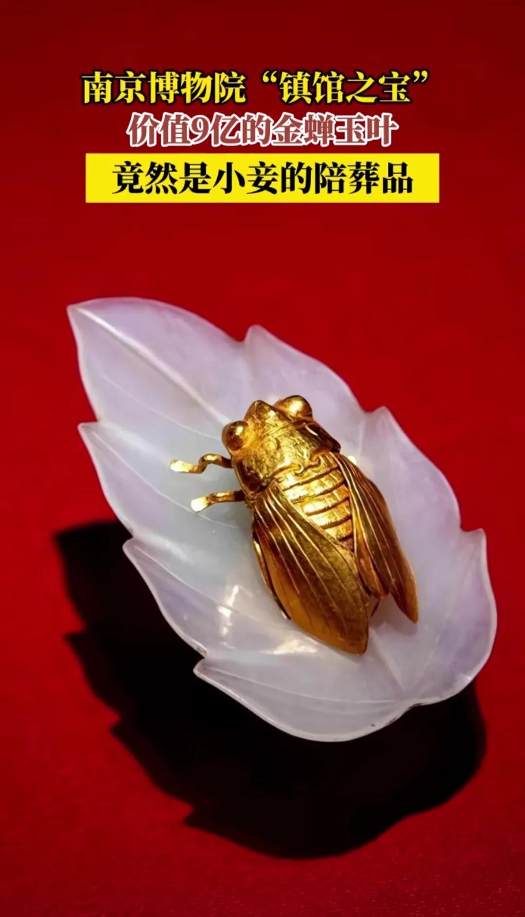据说，这是南京博物院八大镇馆之宝，名叫《金蝉玉叶》。不过，这样的命名肯定是错误的