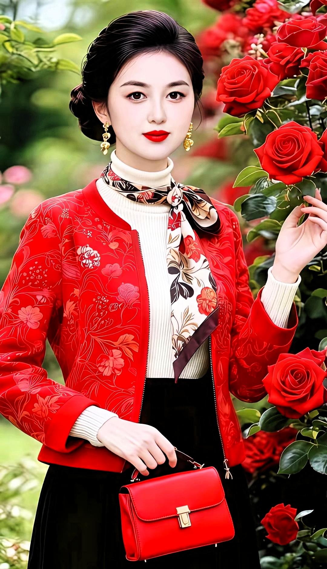 复古红玫瑰，优雅复古风穿搭
