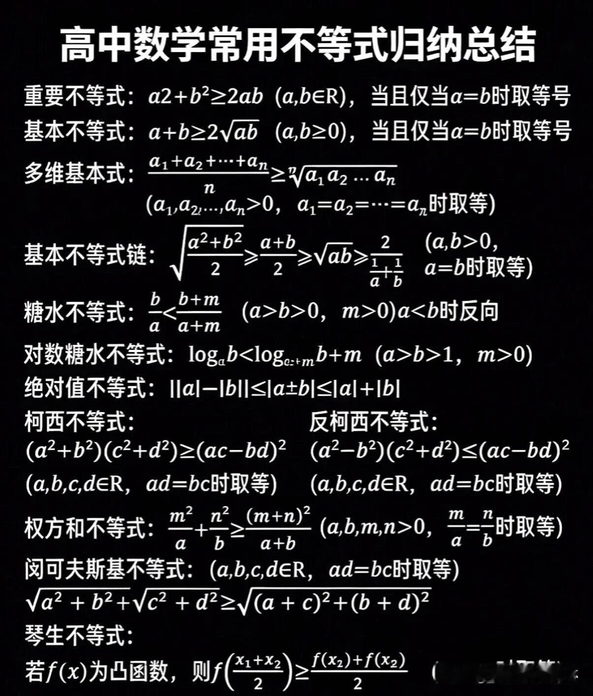 🔥高中数学必考不等式归纳总结
重要不等式‼️
基本不等式‼️
多维基本式‼️