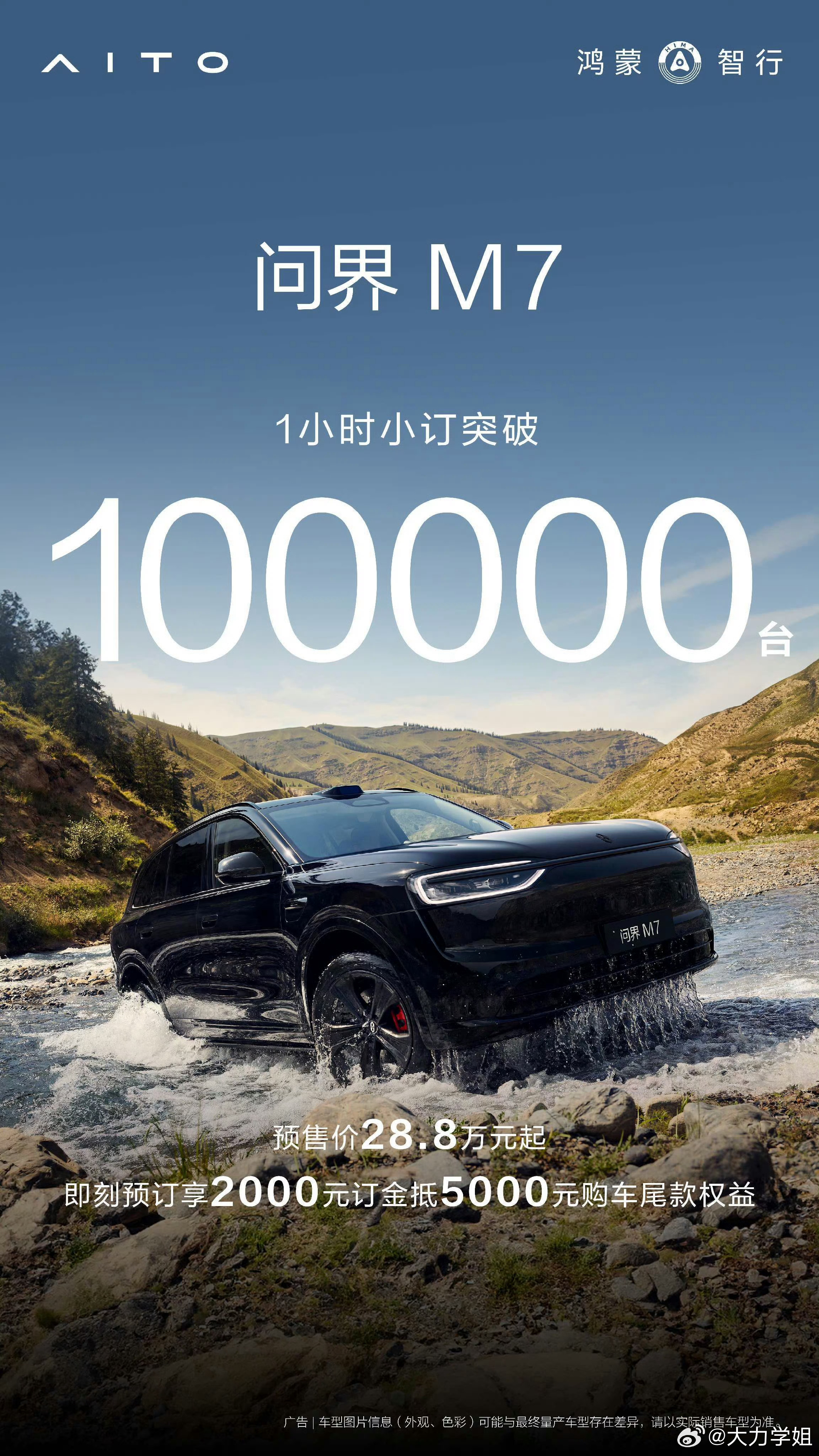 全新问界M7一小时小订突破10万台你们帮我数一数？这是几个零阿？[傻眼] ​​​