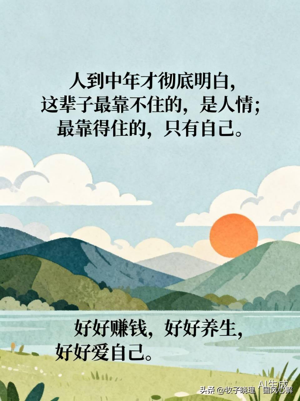 人到中年才彻底明白，
这辈子最靠不住的，是人情；
最靠得住的，只有自己。
 
年