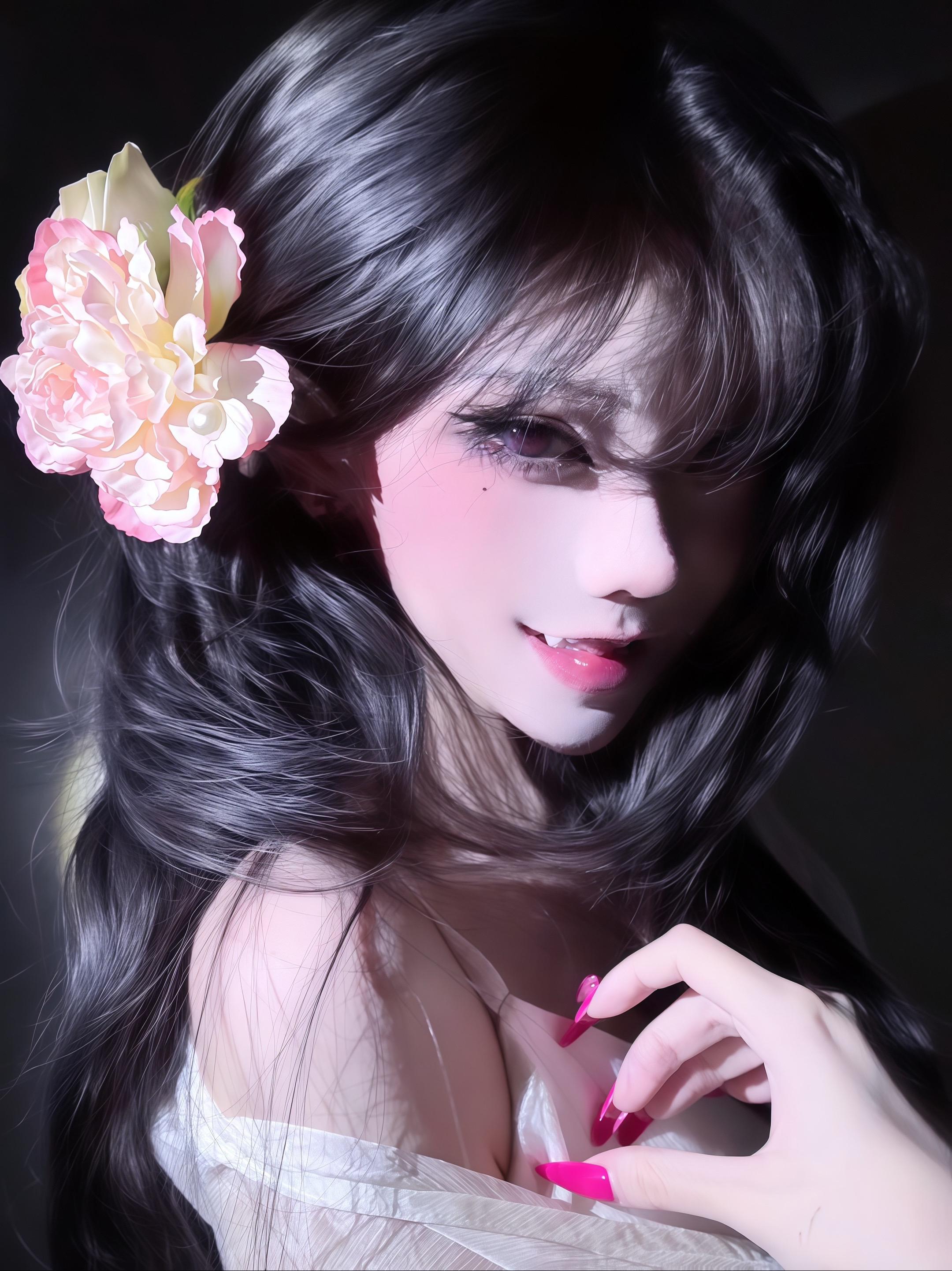 “两脸夭桃从镜发 一眸春水照人寒”