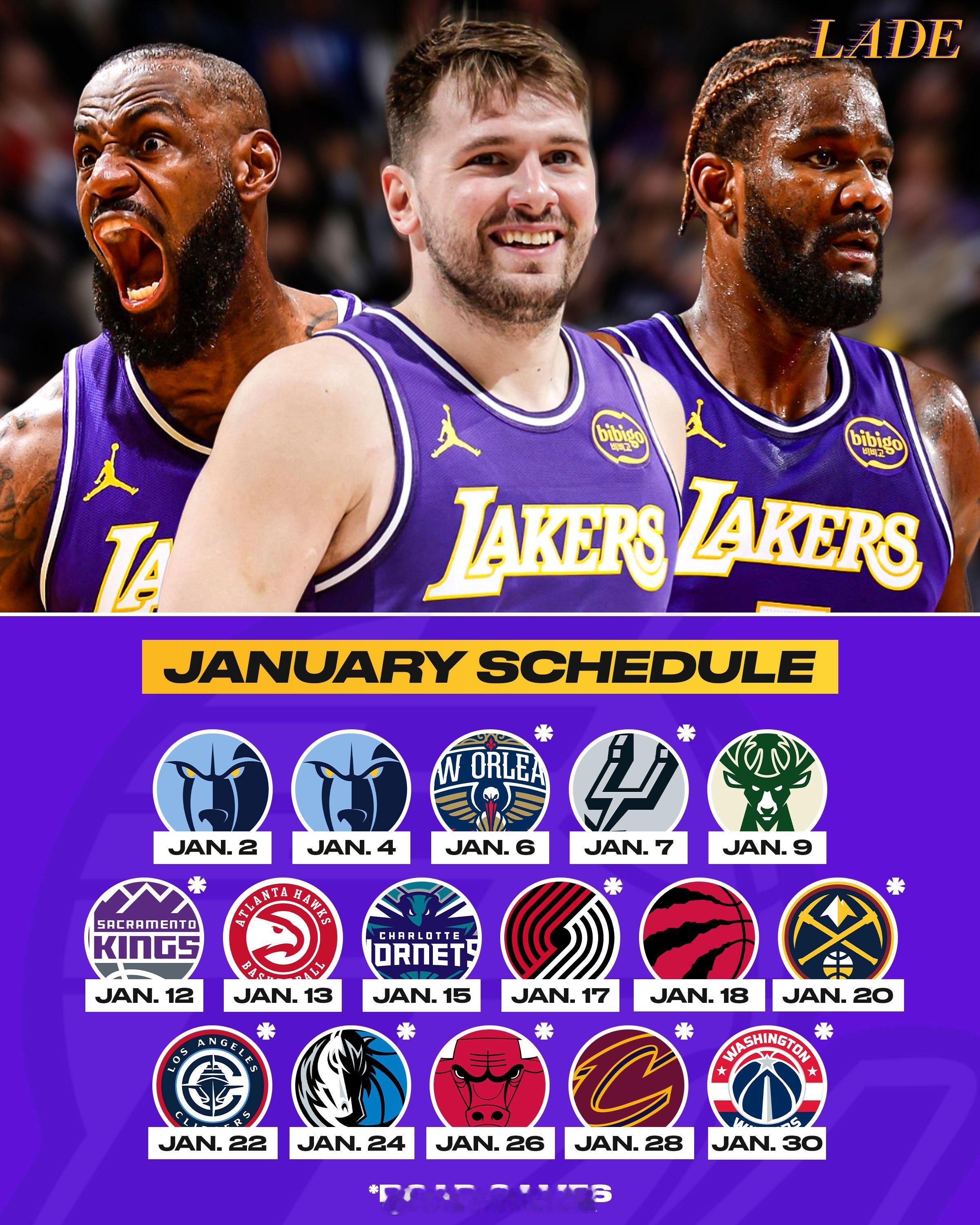 湖人一月份的赛程🤔 
