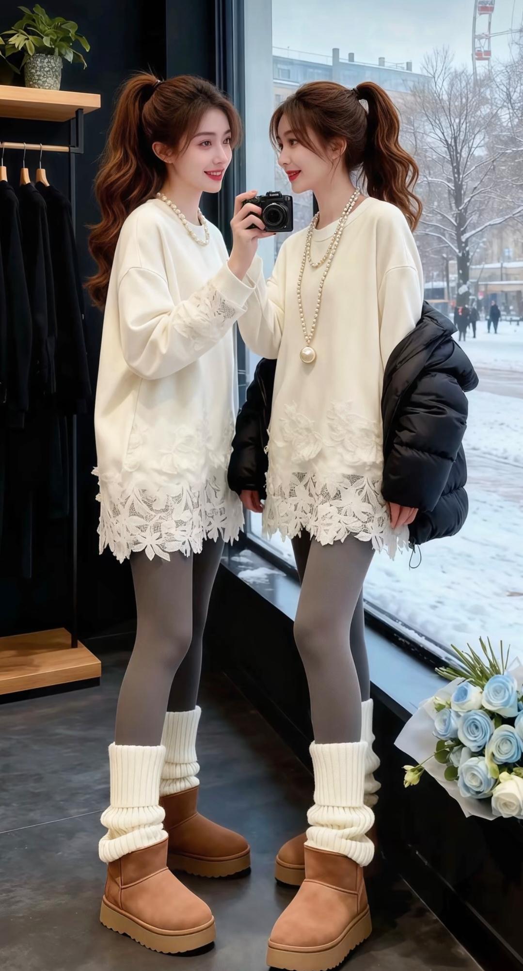 雪中花影映，镜里人影长。