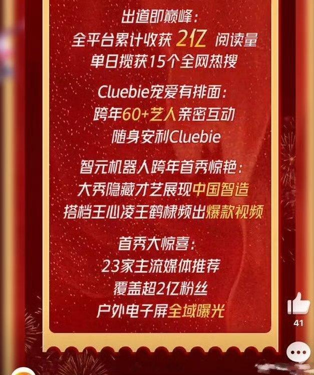 芒果跨年晚会官方战报，艺人只有王鹤棣和王心凌被提及