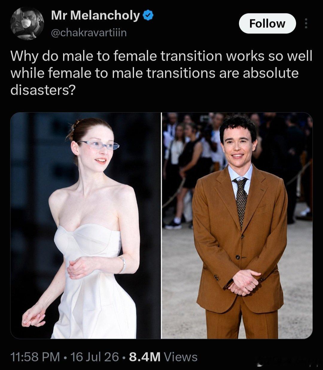 外网热议：为什么跨女的性别过渡效果大多很惊艳，反观跨男的却普遍效果很差？ 
