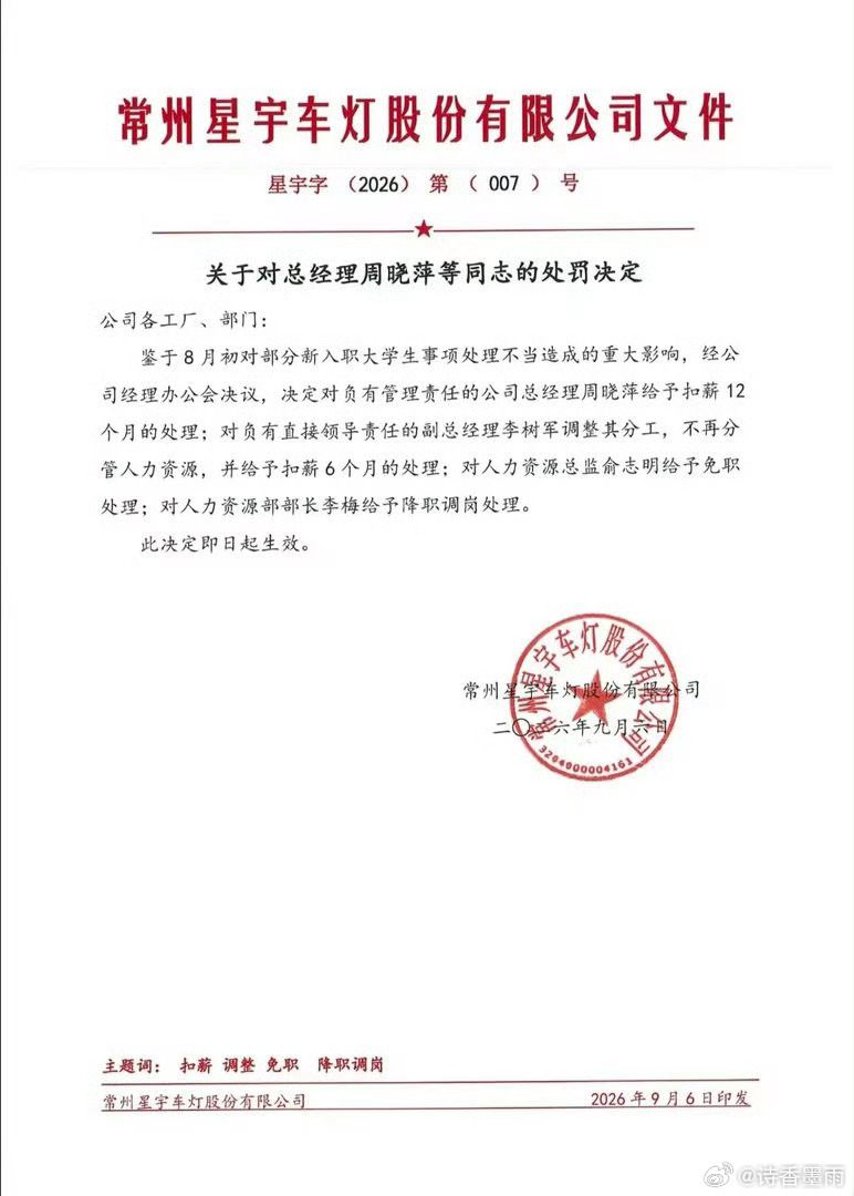 星宇车灯处罚公告这是107名被强制辞退的毕业生，其余300多名毕业生又是啥情况？
