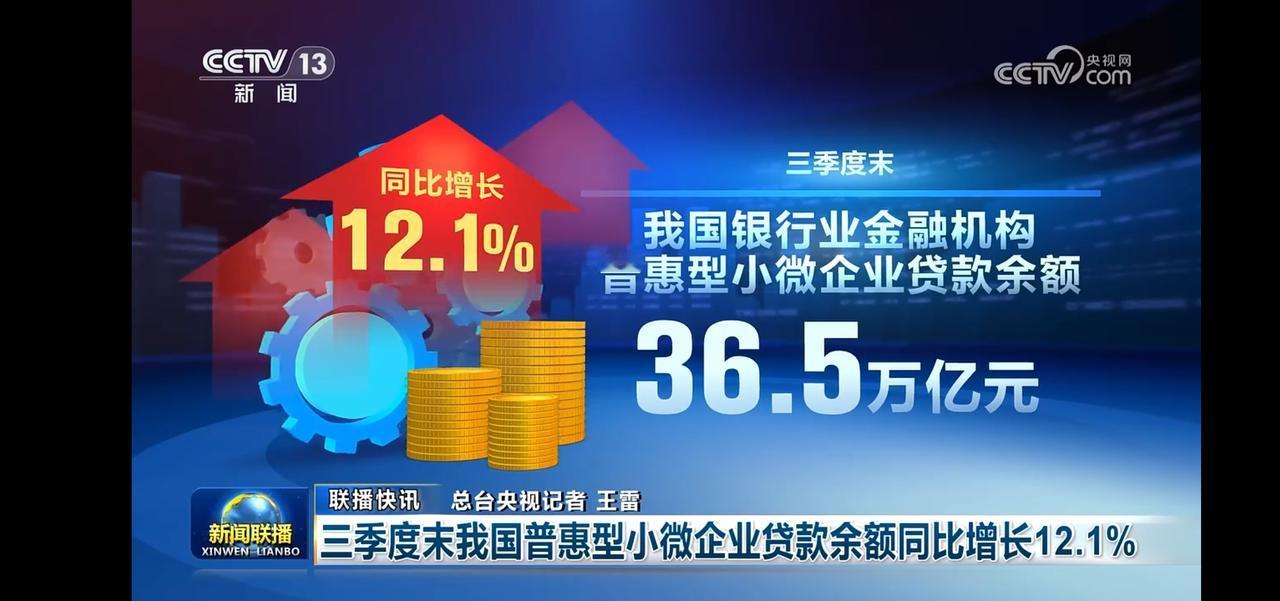 三季度末我国普惠型小微企业贷款余额同比增长12.1%，达36.5万亿元