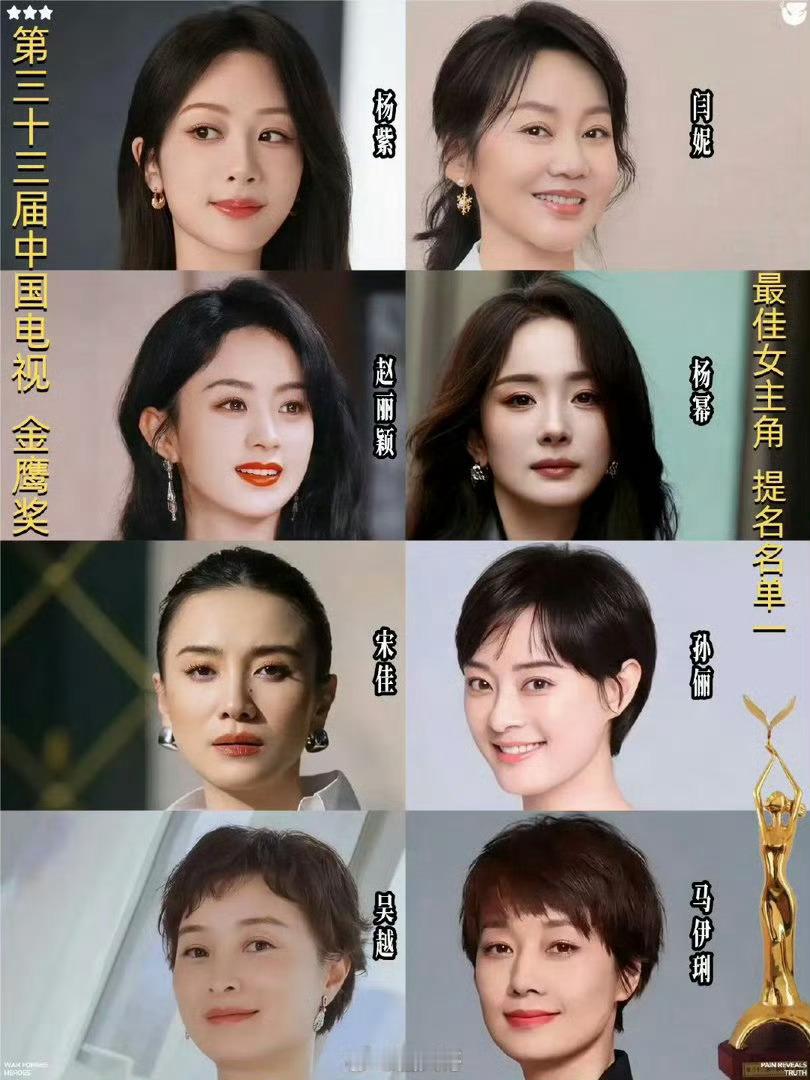 金鹰奖 提名名单 杨幂 赵丽颖 迪丽热巴 杨紫 宋佳 闫妮 吴越，谁是你心目中的