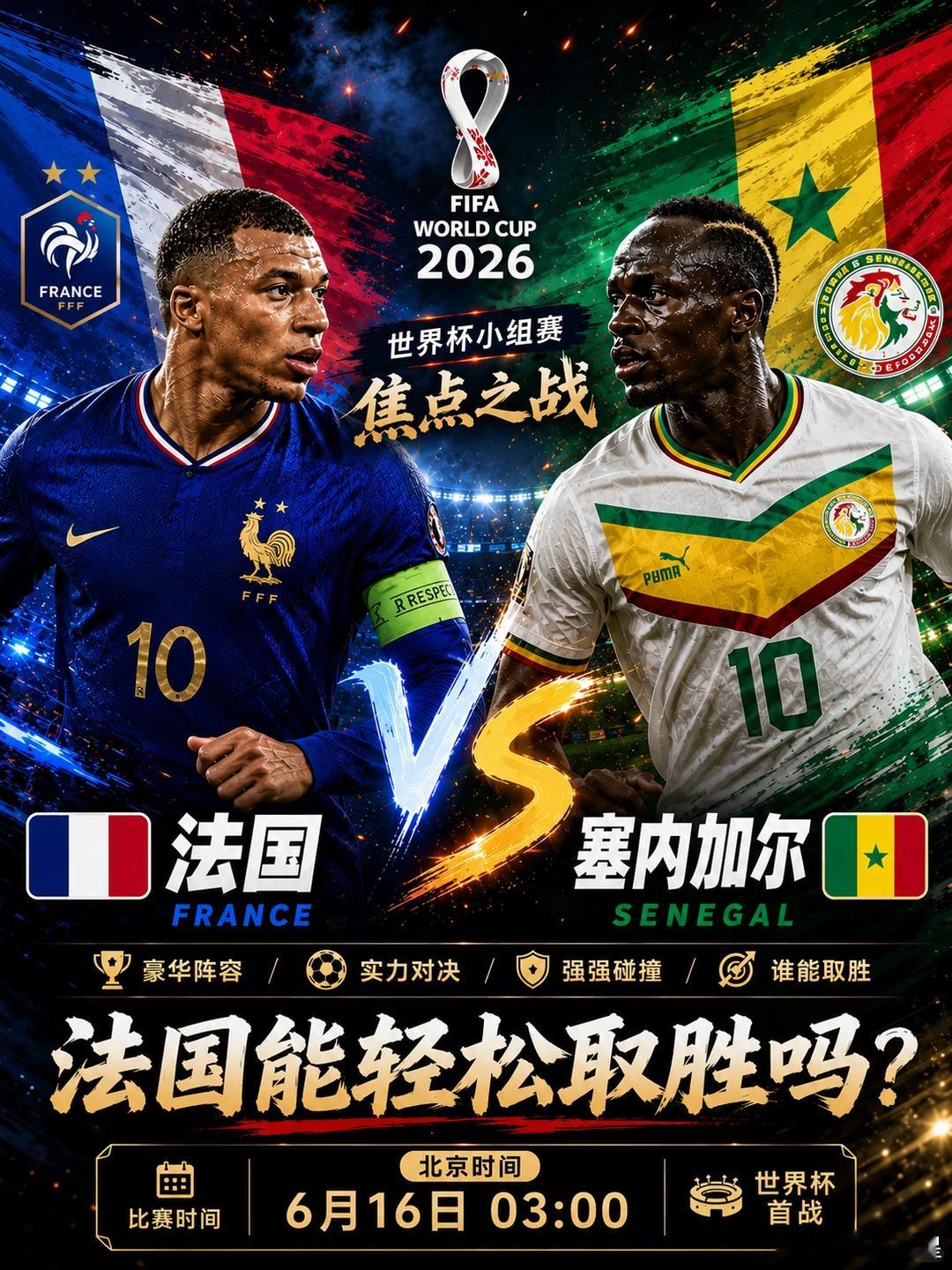 到点了  继续出发🚗⚽️世界杯03:00⚽️场次：法国vs塞内加尔开球：塞内加