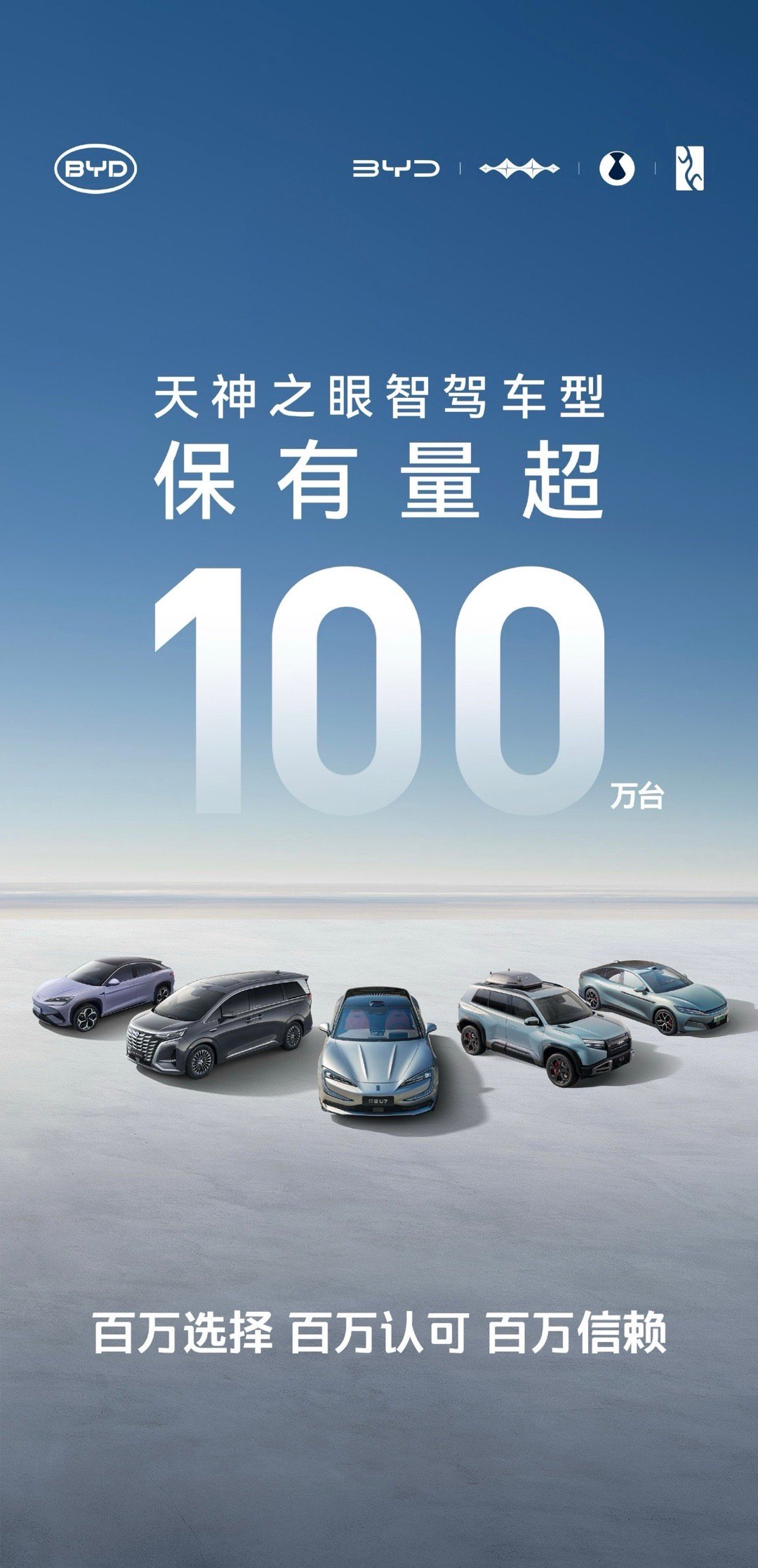 “百万天神 无所不能”，恭喜比亚迪天神之眼智驾车型保有量超100万台！ ​​​