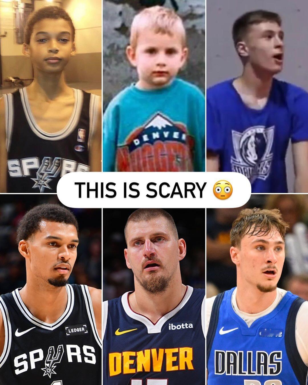 哈哈哈哈哈外网：文班亚马穿着马刺球衣，约基奇穿着掘金球衣，库珀穿着独行侠球衣——