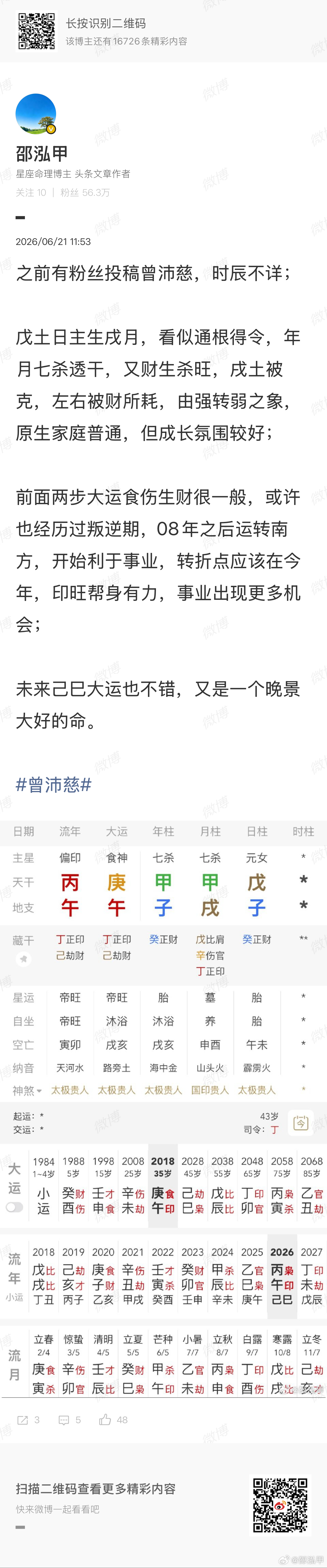 曾沛慈总冠军好运来袭时，一切付出才有回报，前几天才断过曾沛慈的八字 