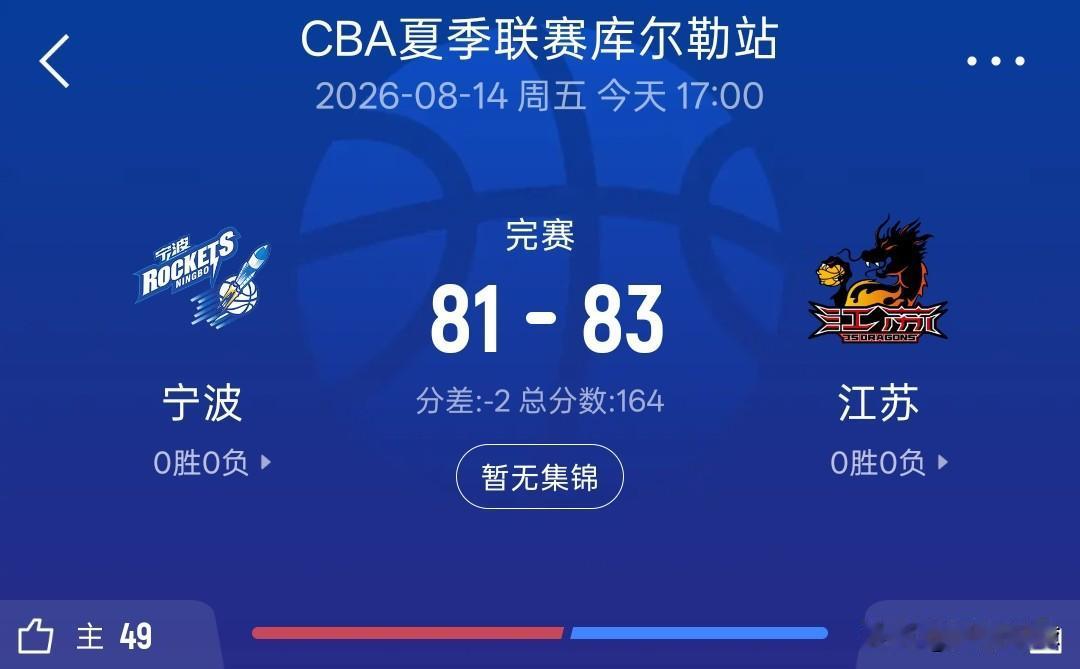 CBA夏季联赛丨江苏83-81险胜宁波，宁波队连续两场比赛都是惜败，两名吉林旧将