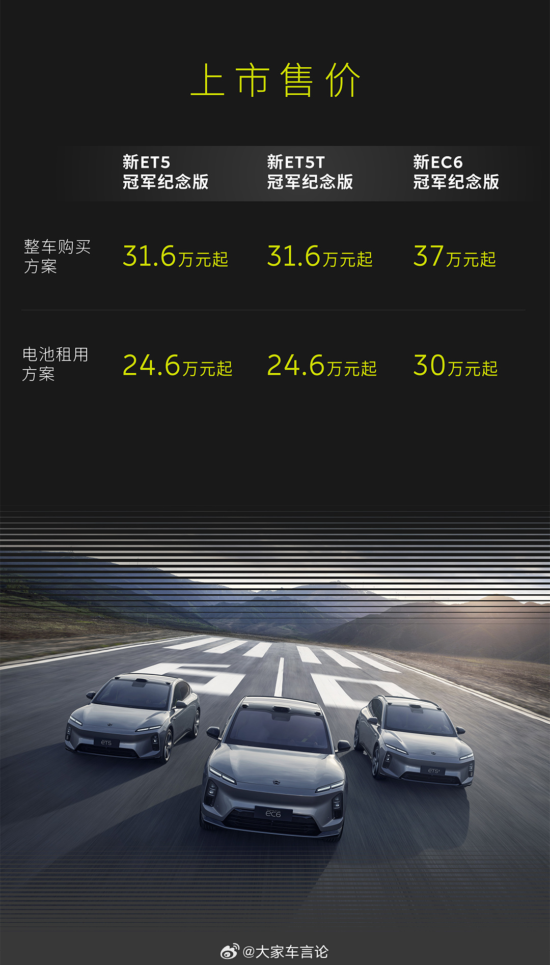 蔚来冠军纪念版上市～ ET5、ET5T 31.6w起，BaaS方案后24.6w起