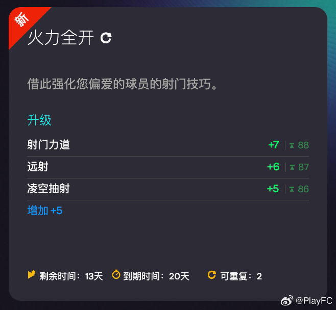 12月12日新增进化：• 火力全开(只增加射门属性，不会提升总评)FC26