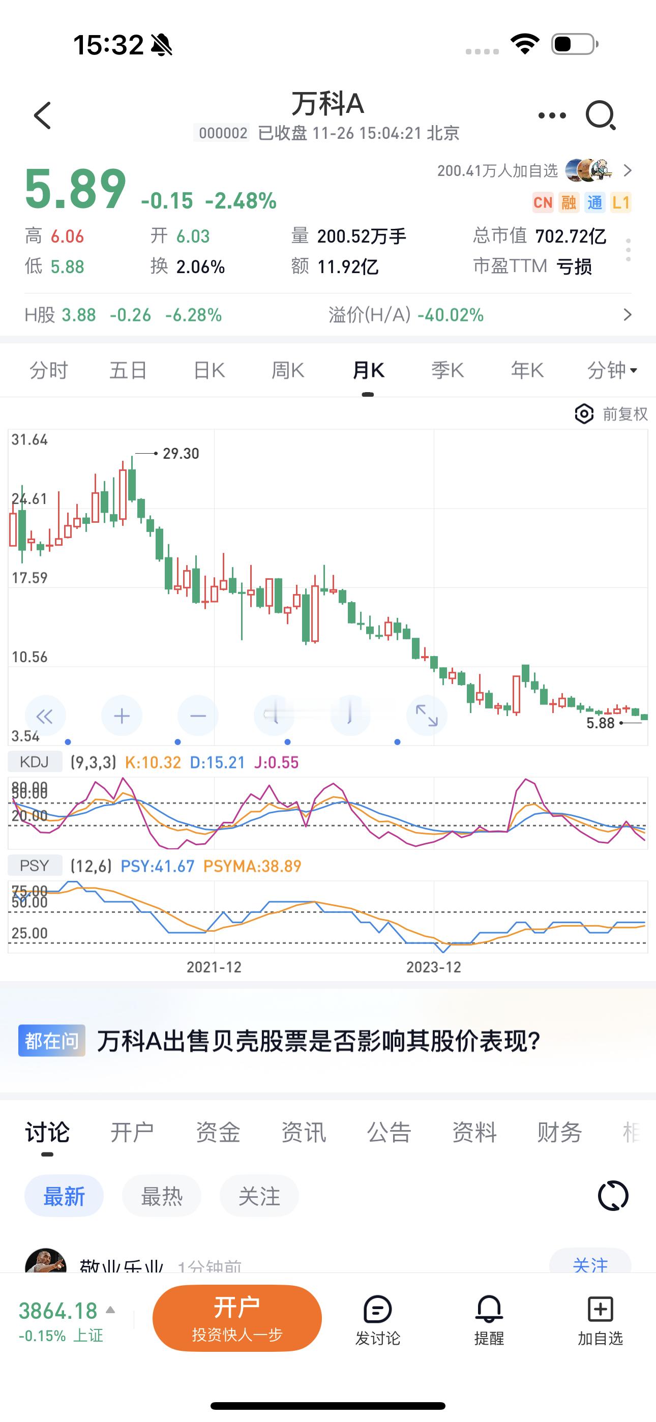我发现没办法给万科定价 