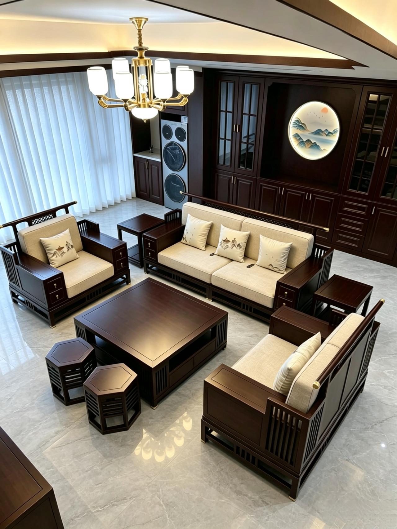 新中式家具 新中式沙发 全屋定制家具 客厅搭配 中式美学