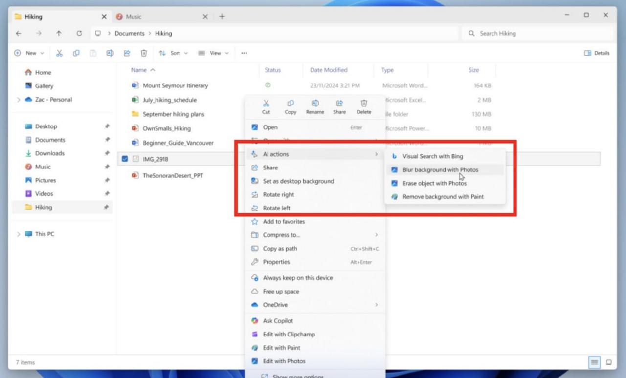 微软在 Windows 11 资源管理器中集成 AI 操作，可以快速调用本地人工