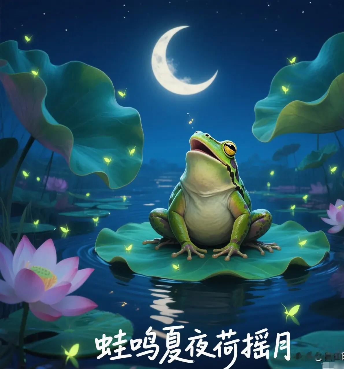 下联：月升蛙鼓鸣。