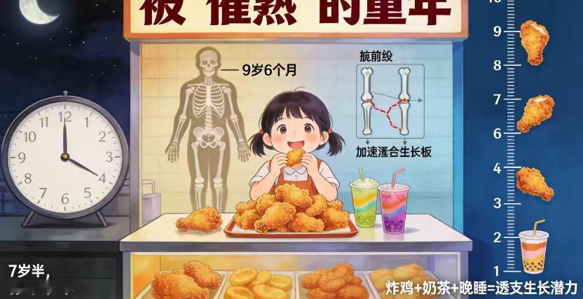 7岁半女童确诊性早熟，骨龄跑到9岁半，家里是开炸鸡店的
“3个月蹿了4厘米”，家