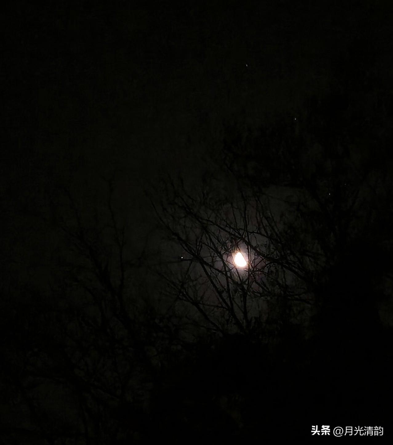 农村黎明前的月亮和星星🌙⭐️