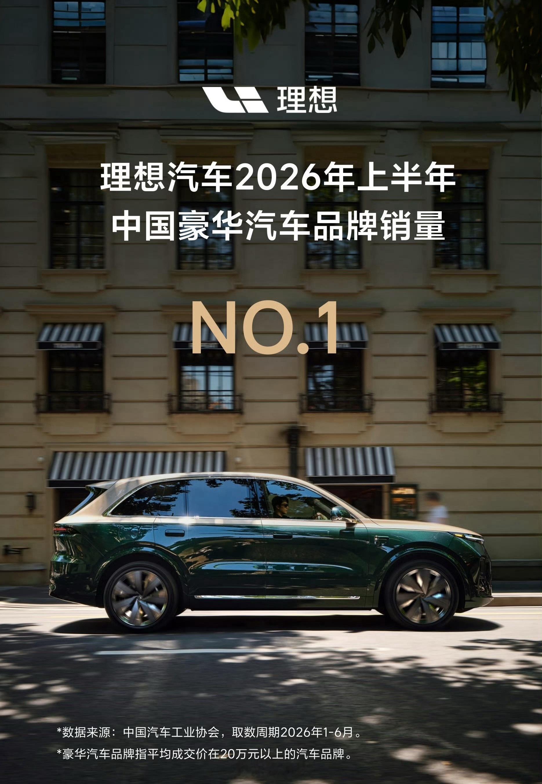 理想汽车恭喜理想汽车成为了 2026 上半年中国豪华汽车品牌销量冠军。 