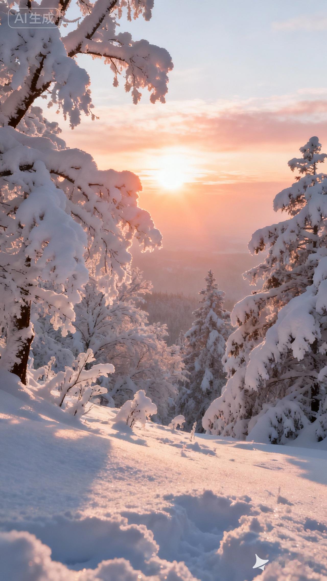 一张图证明冬天来了冬雪满枝头