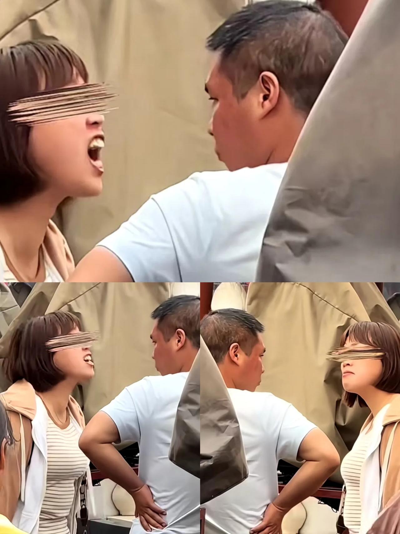 夫妻在景区争吵妻子，当众歇斯底里大骂，丈夫脸色通红叉着腰沉默不语冷冷盯着她！这哪