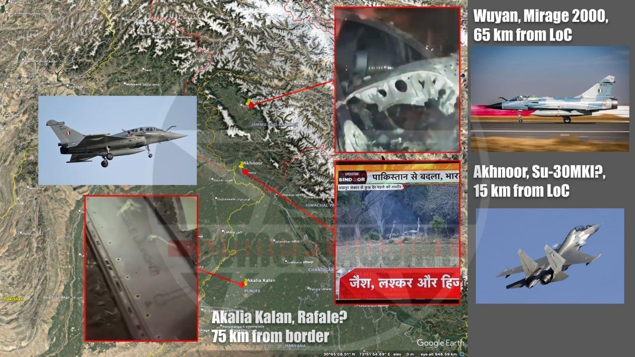 目前已知印度空军损失了至少3架战斗机① Su-30MKI，坠毁于阿克努尔市附近/
