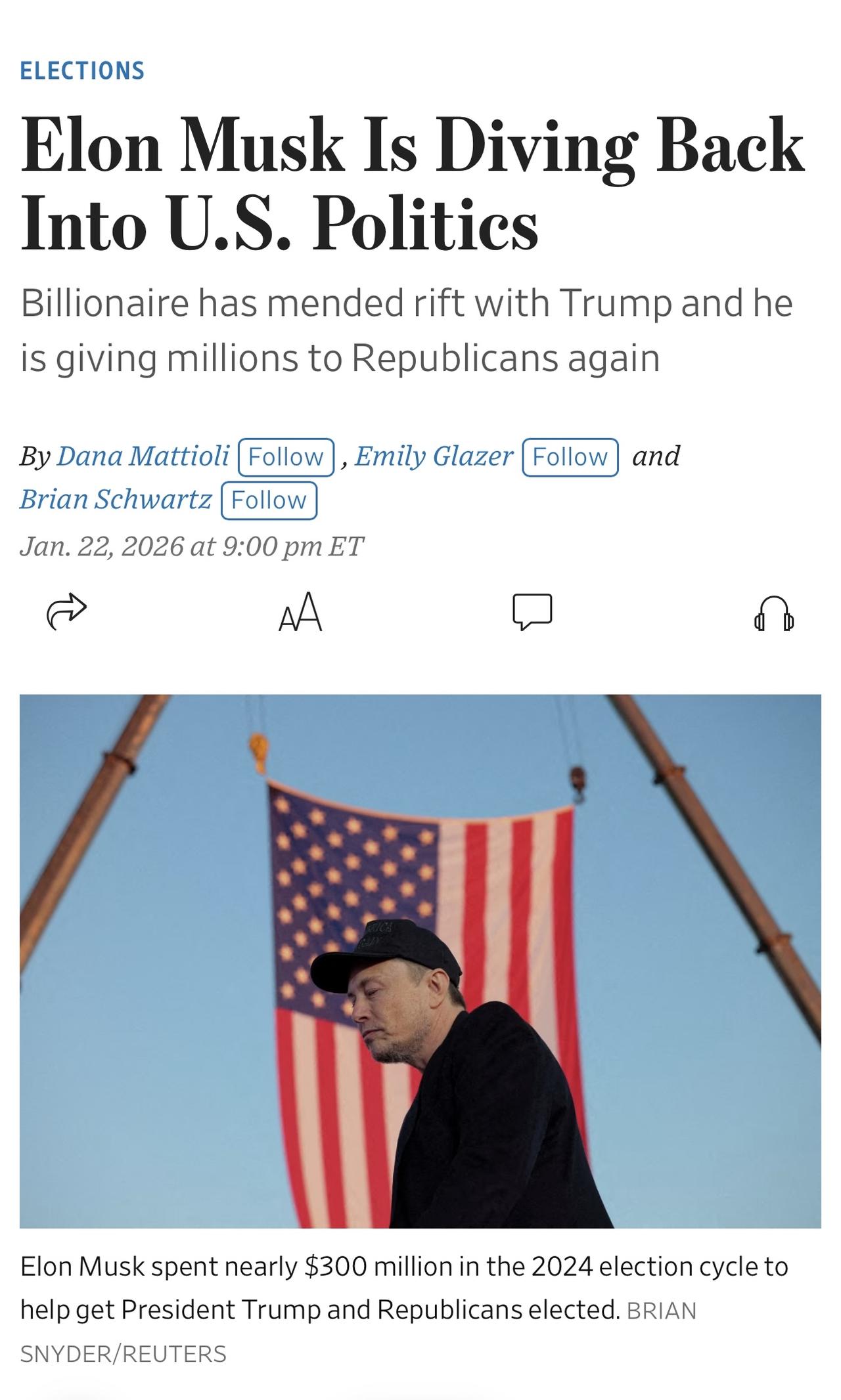 埃隆·马斯克正准备大举投资，重启其政治运作，备战2026年中期选举。几个月前，他