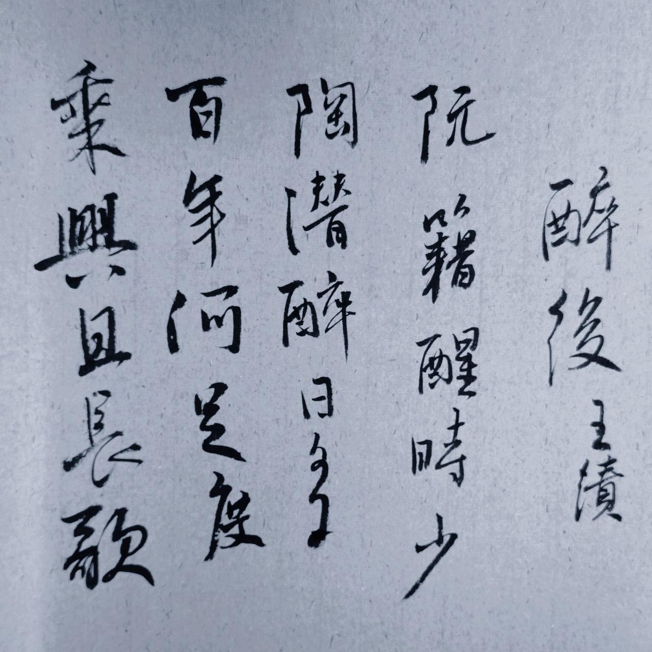 阮籍醒时少，陶潜醉日多。
百年何足度，乘兴且长歌。
王绩 写字是一种生活 练字静