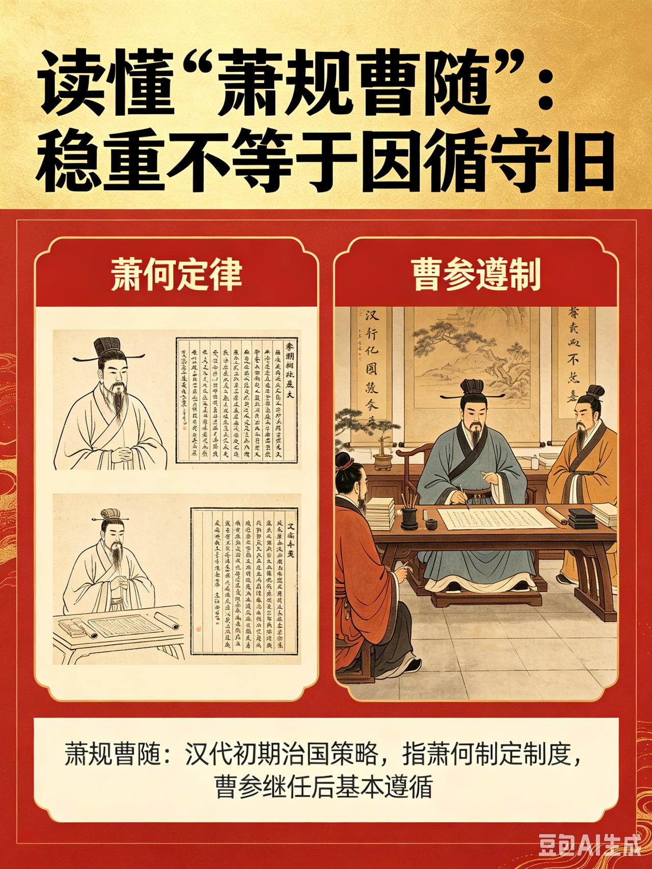 读懂“萧规曹随”：稳重不等于因循守旧
 
“萧规曹随”源自西汉。萧何担任丞相时，