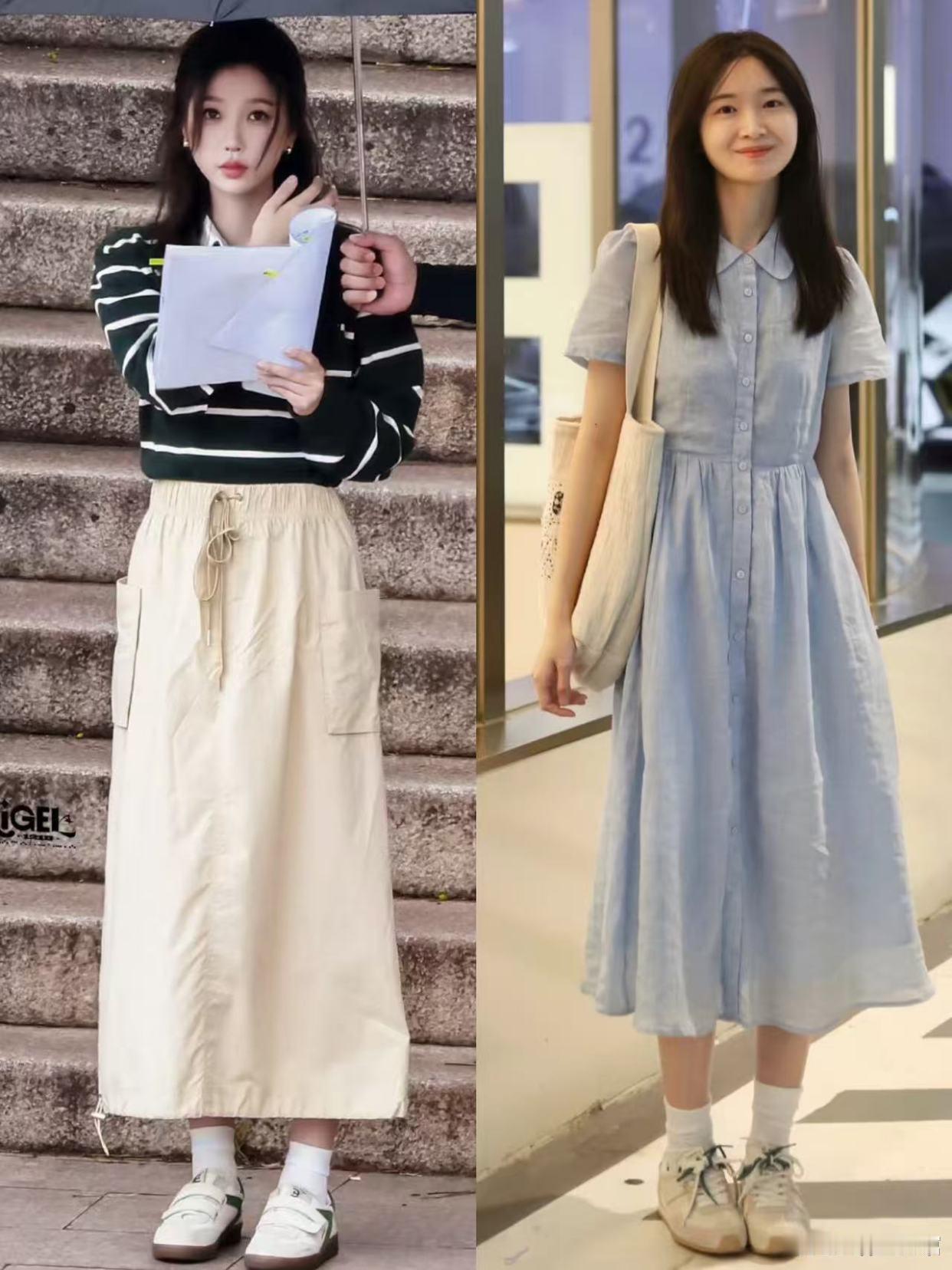 突然火了一种混搭风叫：“裙子＋运动鞋”，优雅高级，还有女人味 