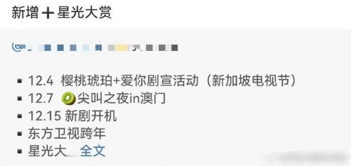 张凌赫12月行程增加了星光大赏 