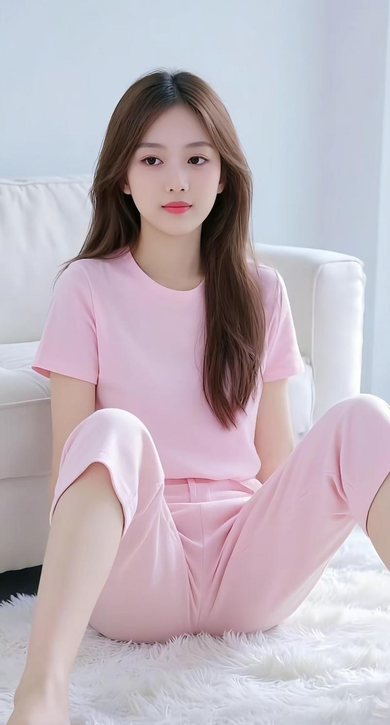 粉衣美人坐，静看花开花。在这一方小小的静谧天地，粉色衣裳的少女宛如一朵悄然绽放的