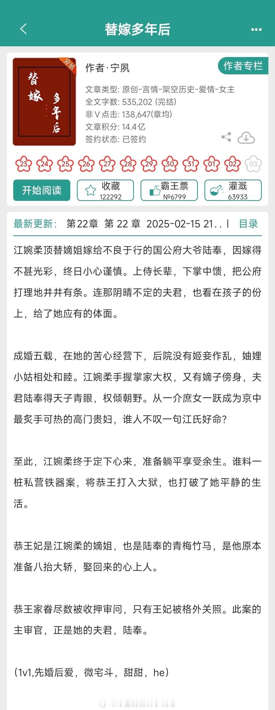 这小说嘎嘎好看  【单推】：《替嫁多年后》 作者：宁夙 这是一篇先婚后爱古言，替