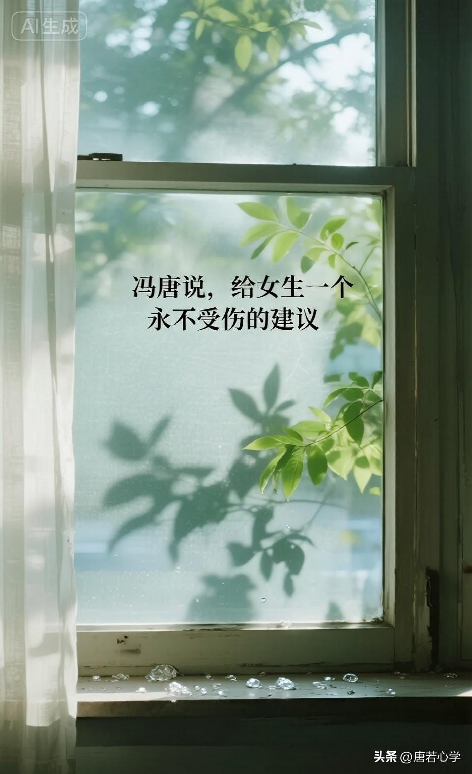 冯唐说，给女生一个永不受伤的建议

那就是，永远别把“被爱”当作你人生的终极目标