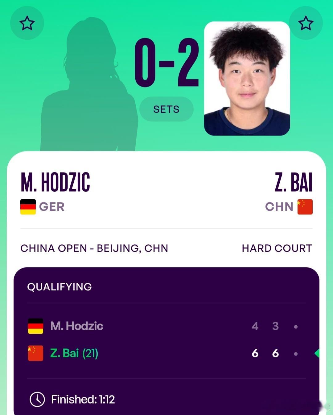 2026中网 女单资格赛首轮白卓璇🇨🇳6-4/6-3战胜霍季奇🇩🇪王嘉怡