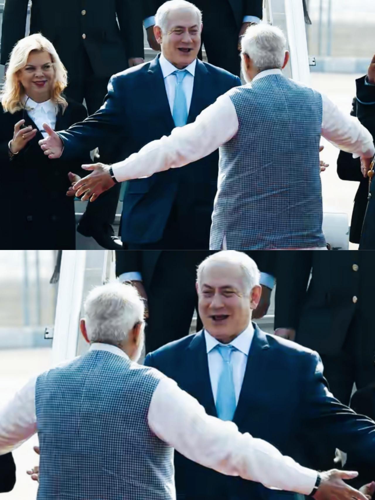 莫迪和内塔尼亚胡见面就张开双臂拥抱吗？
内塔尼亚胡见了莫迪竟然如此高兴吗？
内塔