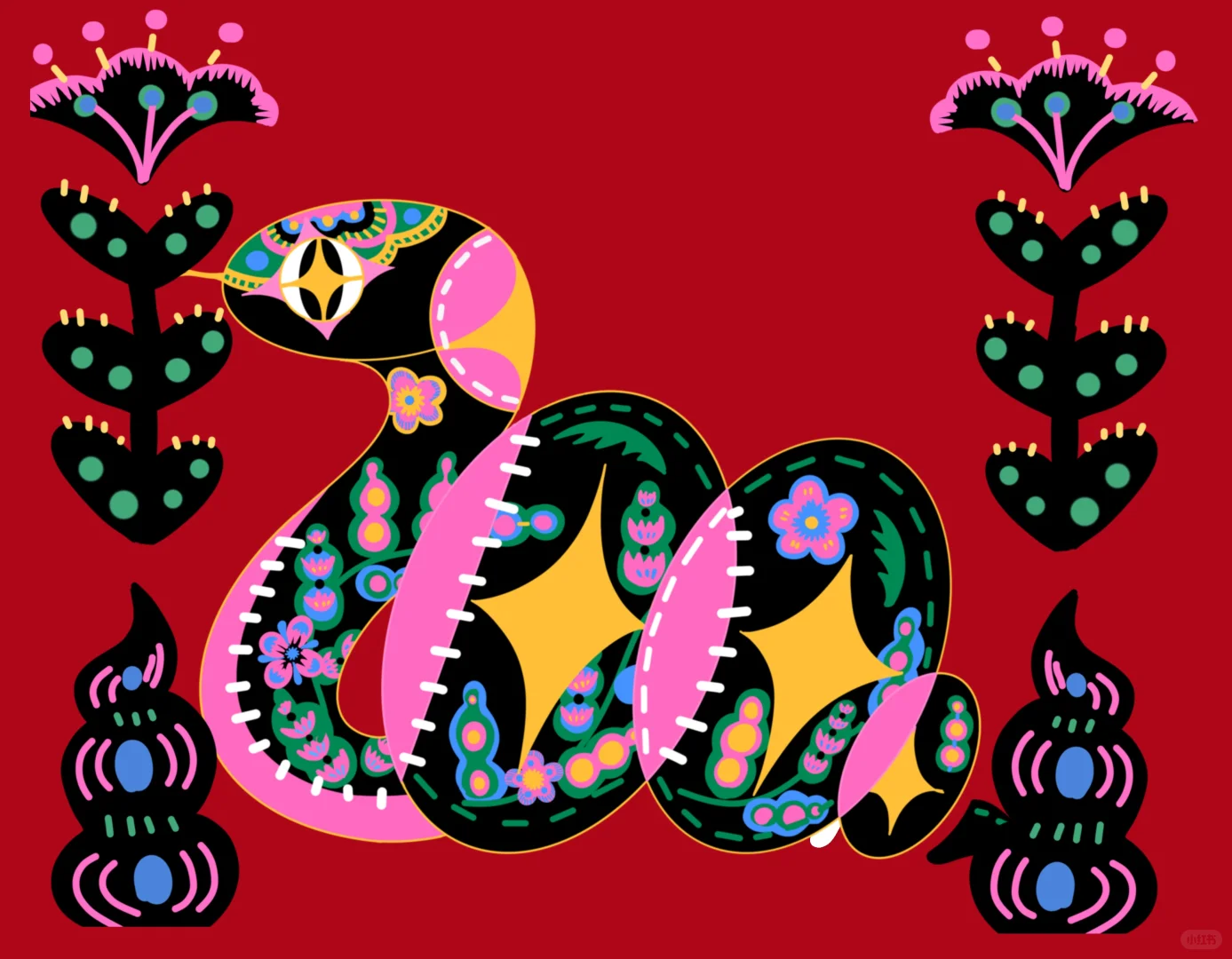 蛇剪纸插画