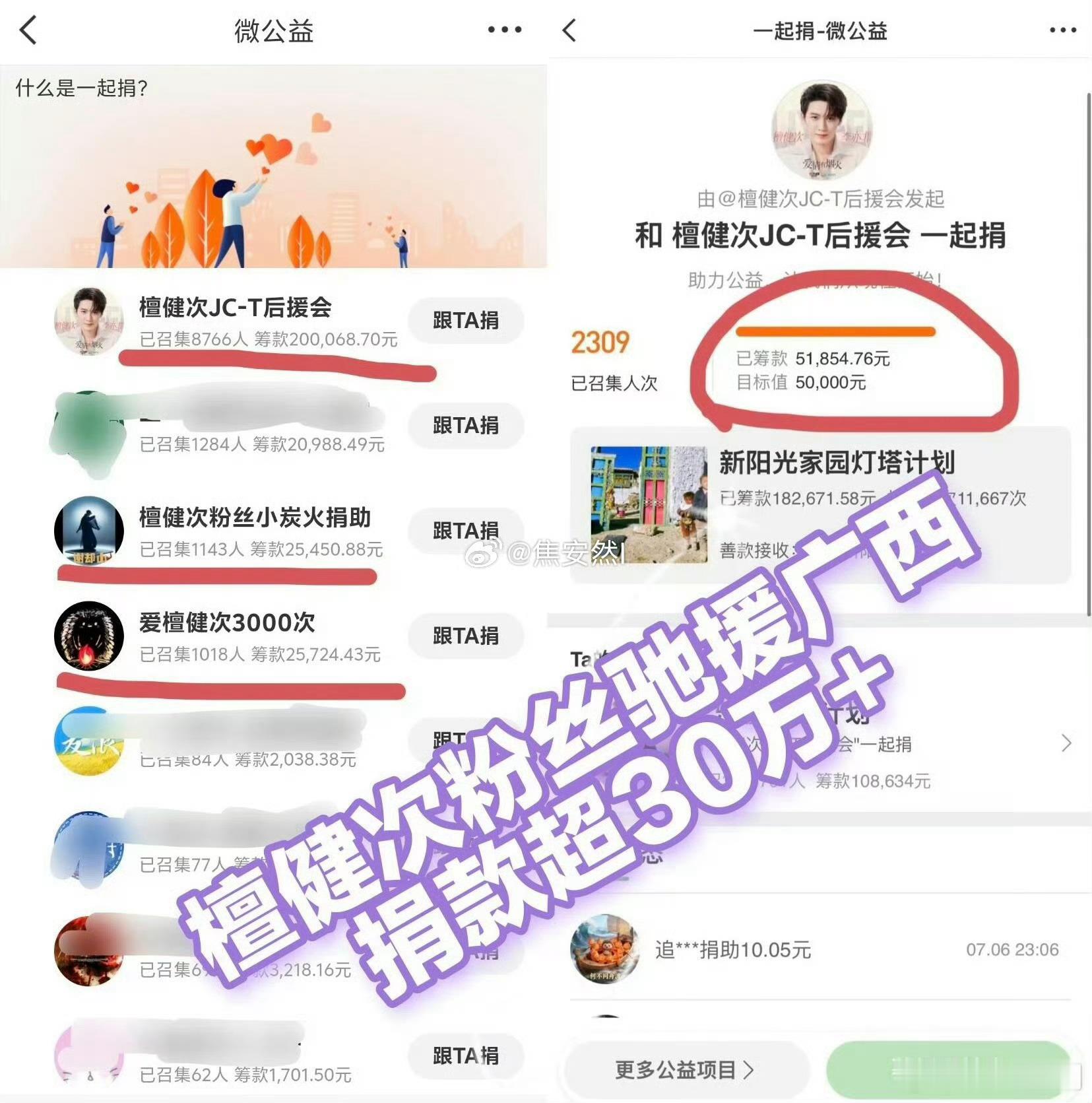 除檀健次本人的100w捐款，小炭火（檀健次粉丝）也向广西驰援30w！厉害了檀健次