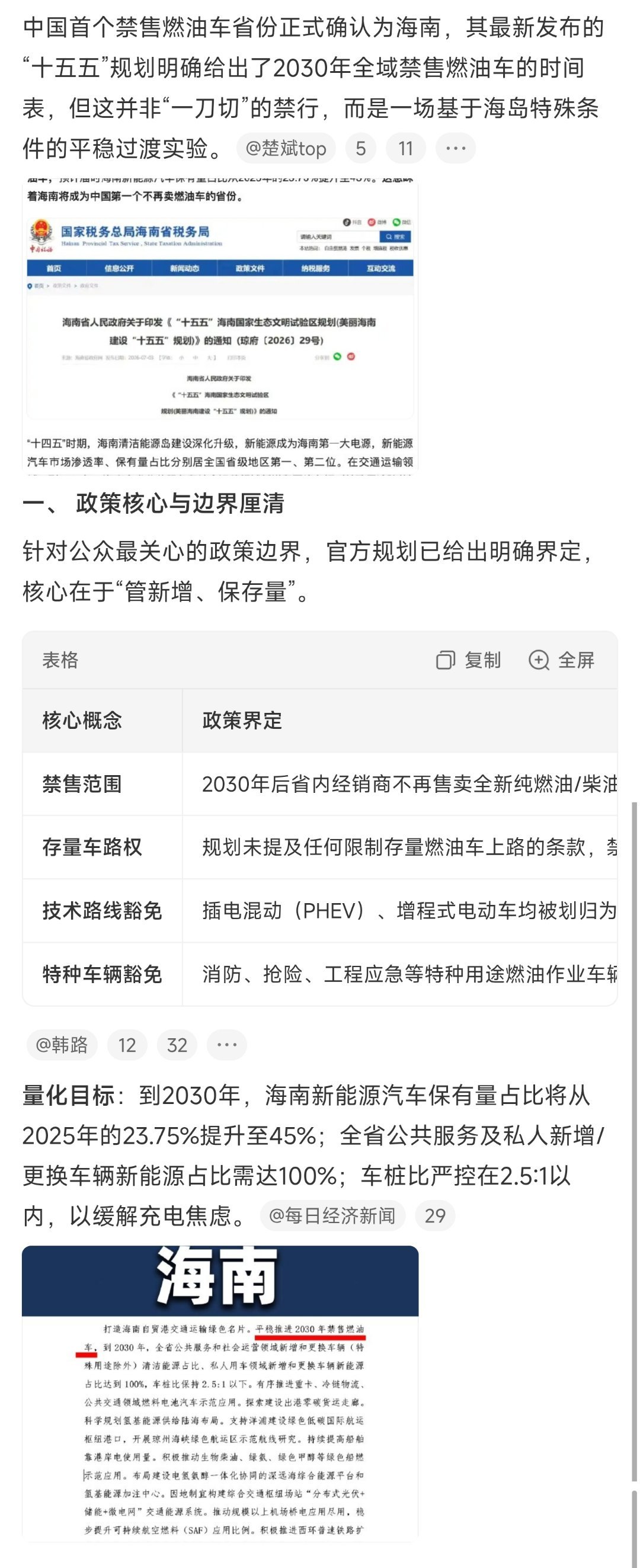 中国首个禁售燃油车省份确认，海南。 