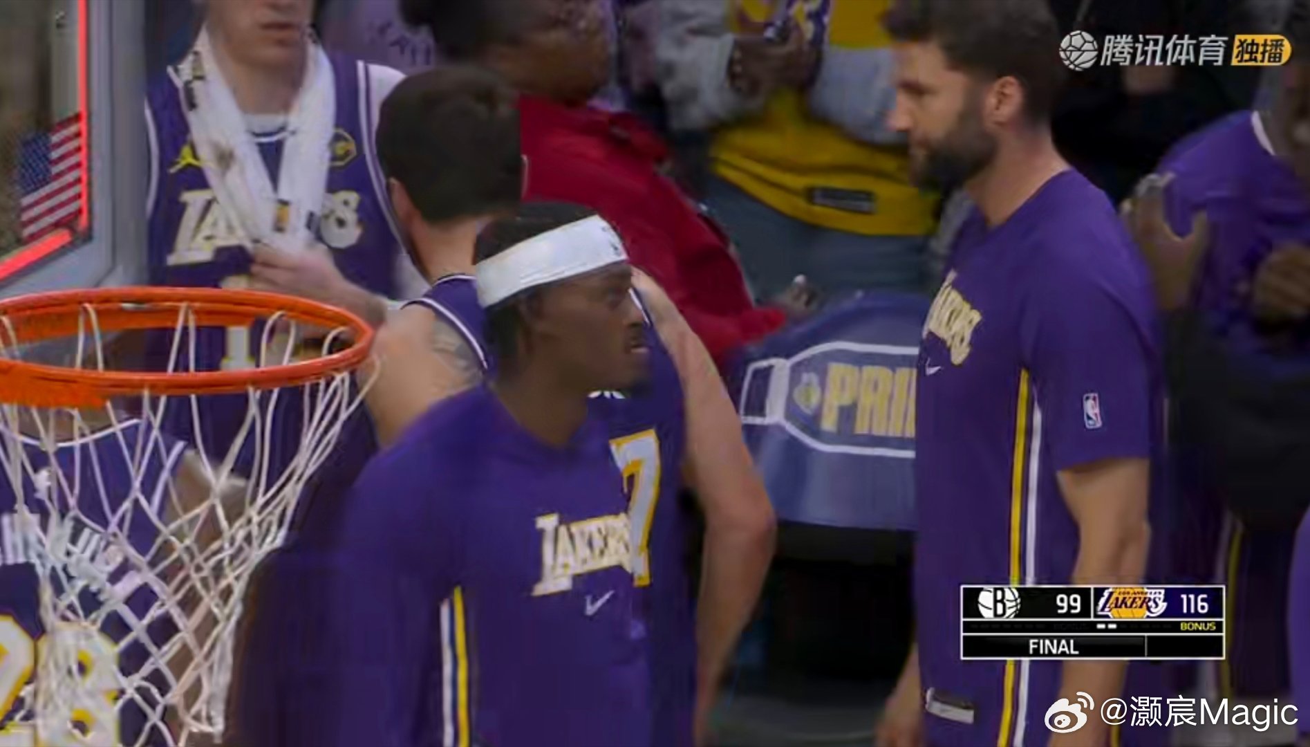 湖人116-99篮网，詹姆斯14分6篮板8助攻1抢断，东契奇41分8篮板3助攻3